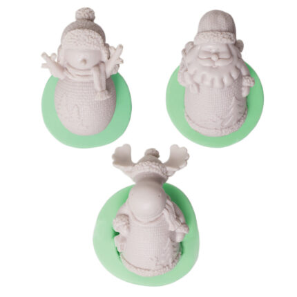 Üçlü yılbaşı seti silikon kalıp: kardan adam, Noel Baba ve ren geyiği figürleri.