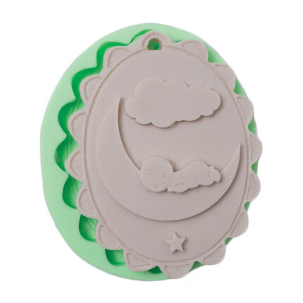 Uyuyan bebek tabanlıklı silikon kalıp: ay, bulut ve yıldız figürlü bebek anı objesi için kalıp.
