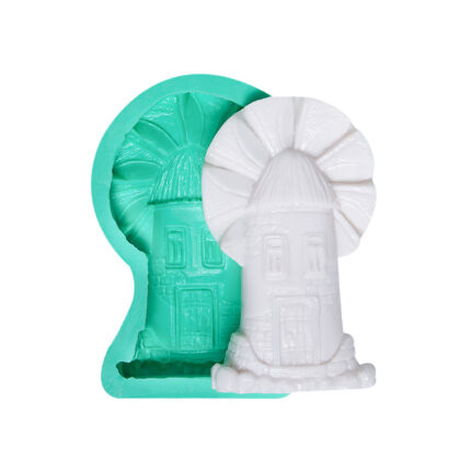 Yeldeğirmeni evi silikon kalıbı ve kalıptan çıkmış obje. Masal temalı dekorasyon için ideal.