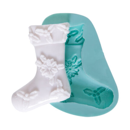 Yılbaşı çorabı biblo yapımı için kış temalı çorap figürü silikon kalıbı.