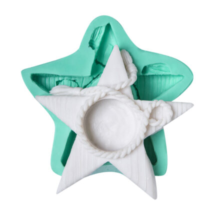 Yıldız tealight mumluk silikon kalıbı ve kalıptan çıkarılmış yıldız şeklinde dekoratif obje.
