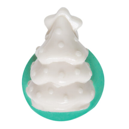 Yıldız detaylı çam ağacı kalıbı ile yapılmış, parlak yıldızlı masa süsü yılbaşı temalı ağaç figürü.