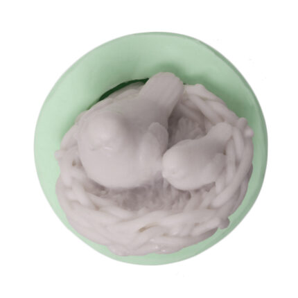 Kuş yuvası figürü kalıbı: Yuvada iki kuş biblo. Doğa temalı süsleme için ideal.