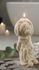 Banyo dekoru için spa konseptli bornozlu ayıcık sabun, özel tasarım silikon kalıptan çıkan şık bir sunum.