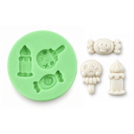 3’lü Cadılar Bayramı Kafatası, Şeker ve Mum Silikon Kalıbı (3×1.5×1 cm – KK-2259)