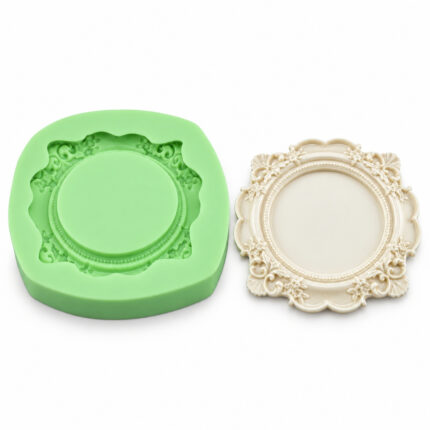 Çiçek Kabartmalı Yuvarlak Büyük Boy Çerçeve Silikon Kalıbı (15×15×2 cm – KK-2271)
